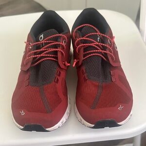 On Running Scarlet and Charcoal Sneakers